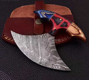 Cortador de pizza ecológico multiusos Tang completo tradicional de acero inoxidable de Damasco con hacha con mango de madera - Product Image 1