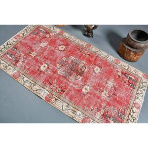 Tapis en laine beige rouge traditionnel 3.6x6.7 pieds Vintage turc grande surface Patchwork motif pour salon couloir décor pour adolescents - Product Image 4