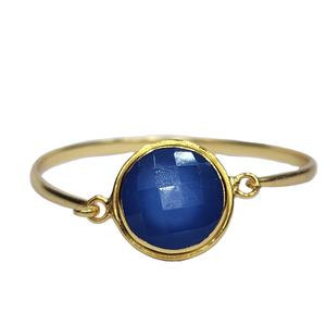 Bracelet en argent sterling 925 plaqué or AA qualité Quartz bleu à facettes pierre précieuse fait à la main Designer Vintage - Product Image 3