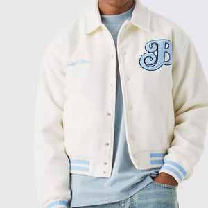 Veste bomber universitaire sportive à col montant unisexe de haute qualité personnalisée en gros, brodée - Product Image 2