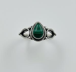 Anillo de Plata de Ley 925 de alta calidad con piedras preciosas de malaquita natural en forma de pera anillo de plata de malaquita joyería de plata hecha a mano - Product Image 2