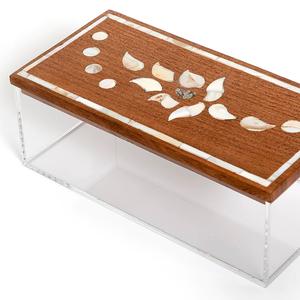 Boîte de rangement rectangulaire en acrylique de style arabe faite à la main de haute qualité, élégante, avec couvercle en bois clair incrusté de nacre, décoration de mariage - Product Image 4
