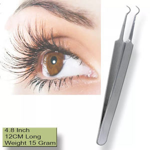 Pinzas para Extensión de Pestañas de Acero Inoxidable Gris con Punta de Gancho, Empaque con Logotipo Personalizado, Punta Precisa para Pestañas - Product Image 2