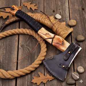 Custom Handmade Forged <b>Viking</b> Bearded <b>Axe</b>-High Carbon Steel Hatchet Premium High Quality with Wooden Handle & Leather Sheath - Product Image 6