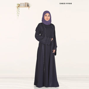 Abaya formelle classique en satin plissé, longueur au sol, écologique, pour femmes, avec broderie simple - Product Image 2