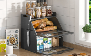 Boîte <span class=keywords><strong>à</strong></span> <span class=keywords><strong>pain</strong></span> carrée en bambou <span class=keywords><strong>à</strong></span> double couche <span class=keywords><strong>pour</strong></span> le comptoir de <span class=keywords><strong>cuisine</strong></span>, grande capacité, bac de rangement <span class=keywords><strong>pour</strong></span> aliments - Product Image 2