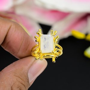 Anillo de Piedra Lunar Arcoíris Natural, Chapado en Oro, Plata de Ley 925, Joyería Fina para Mujer, Aniversario, Boda, Fiesta - Product Image 2