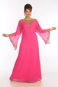 Pink Georgette Embroidered Zari Work Islamic <b>Kaftans</b> - Product Image 4