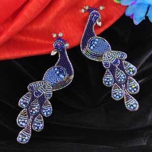 Expertly Handcrafted Peacock Shaped Nature Inspired Dangle Earrings Premium Unique Uniquely Designed <b>Fashion</b> <b>Jewelry</b> - Product Image 1
