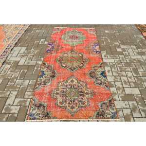 Turkish Accent Rug, 3.3x7 ft Vintage Rug, <b>Red</b> <b>Wool</b> Rug - Product Image 1