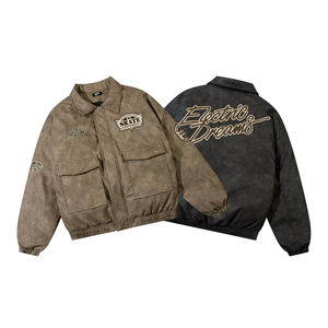 Veste en cuir véritable brodée pour homme, vente en gros OEM, surdimensionnée, coupe-vent, vintage, col rabattu, épaisse pour l'hiver, chaude - Product Image 5