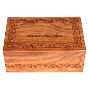 Handcrafted Wooden Cremation Urn with Carved Floral Design Border Elegant <b>Memorial</b> <b>Box</b> <b>for</b> Human Ashes At Wholesale Prices - Product Image 5
