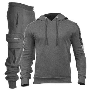 Conjunto Deportivo de Dos Piezas Personalizado, Color Gris, Felpa de Algodón, Ropa Deportiva, Chándal Cálido de Invierno para Hombre - Product Image 2