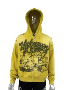 Sweat à capuche zippé délavé au soleil de qualité supérieure pour hommes, surdimensionné, épaules tombantes, streetwear, impression personnalisée, style délavé - Product Image 1