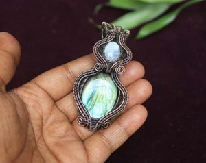 Pendentif vintage en malachite enroulé de fil, bijoux de naissance, cadeau de mariage, fait main, laiton plaqué or, prix de gros - Product Image 3