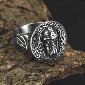 yunnique Customized European-American Style Men's <b>Titanium</b> Steel Viking Odin Head <b>Ring</b> Anti-Rust - Product Image 1