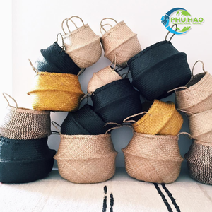 Célébrez la générosité de la nature: découvrez l'attrait intemporel du pot de plantation de fleurs de stockage de paniers de ventre en jonc de mer vietnamien - Product Image 3