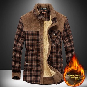 Chemise en coton décontractée élégante pour homme, automne-hiver, doublure en polaire à carreaux épaisse, manches longues, coupe ample, chemise longue décontractée - Product Image 2