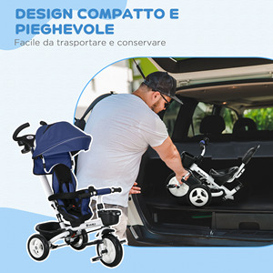HOMCOM Cochecito Triciclo para Niños con Asa, Parasol Ajustable y Cinturón de Seguridad, Azul Oscuro - Product Image 5