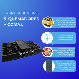 Cuisinière à gaz Shorbull 5 brûleurs avec plaque de cuisson en verre trempé, haute performance, robuste, vente en gros OEM - Product Image 6