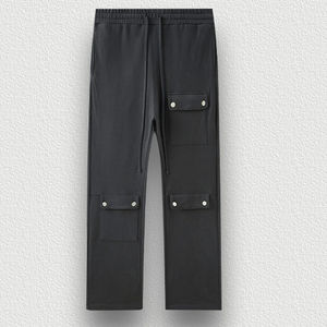 Pantalones de gran tamaño de color sólido con logotipo personalizado, pantalones de chándal con decoración de múltiples bolsillos de estilo hip hop de lana con pantalones con cordón para hombres - Product Image 5