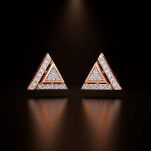 Boucles d'oreilles clous de luxe en forme de triangle avec diamant rond taille brillant en or rose 14 carats pour femme - Product Image 1