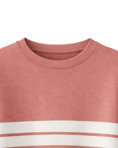 Ensemble deux pièces décontracté pour femme, pull à col rond rayé rose personnalisé et pantalon large blanc, tenue en tricot d'hiver - Product Image 5