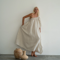 Robe longue en coton respirante et écologique, à col mandarin et épaule unique, teinte unie, style vintage et délicat pour l'extérieur