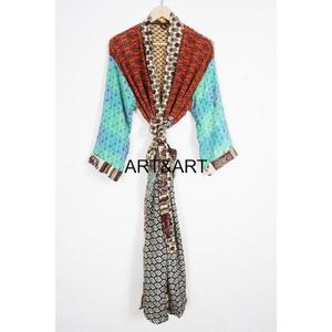 Sari en soie à fleurs vintage pour femmes Kimono décontracté Sari Chemise de nuit bohème pour femmes Vêtements de plage Kimono en soie patchwork sexy - Product Image 4