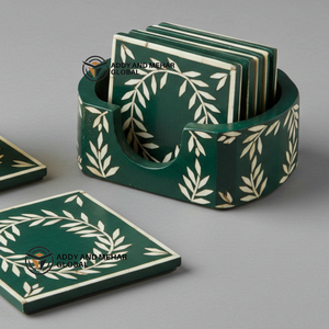 ชุดถาดรองแก้วแบบฝังกระดูกสีขาวและเข้มทำด้วยมือพร้อมที่วางแก้วเครื่องดื่มลายดอกไม้ผู้จำหน่ายในอินเดีย - Product Image 4