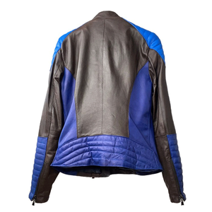 Women's Biker Style Genuine Leather Racing Motorbike Jacket CE Armours Protection Custom Black Blue Motorcycle Jacket for Winter - Product Image 2