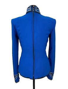 Chemise de spectacle western Cowgirl faite à la main en bleu sur tissu taffetas extensible pour vêtements équestres - Product Image 6