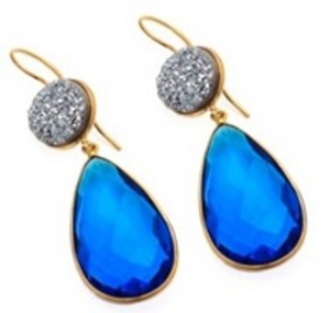 Pendientes de plata de ley 925 con piedras preciosas, piedra preciosa de cuarzo y Topacio azul, con forma de pera y redonda - Product Image 1