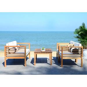 Ensemble de canapés de jardin en teck massif moderne, 4 pièces, avec sièges rembourrés confortables pour une utilisation en extérieur dans les hôtels et les villas - Product Image 4