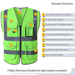 Gilet de sécurité réfléchissant à fermeture éclair, qualité supérieure, haute performance, bandes de sécurité haute visibilité - Product Image 3
