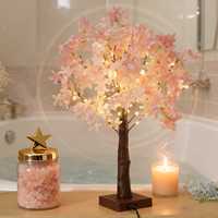 Arbre artificiel à fleurs de cerisier rose, lumière LED, arbre de table, blanc chaud, pour chambre à coucher, salon