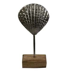 Sculpture de coquille en aluminium coulé à la main de haute qualité sur une base en bois fini argent article décoratif pour la maison sur mesure - Product Image 4