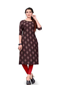 Top vente marron crêpe Kurti nouveau à la mode à manches courtes imprimé ethnique tenue décontracté pour la fête festive indien pakistanais - Product Image 2