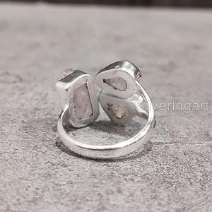 Rough Women's <b>Ring</b> Natural Rose Quartz April Birthstone Triple Stone <b>Adjustable</b> <b>Ring</b> Handmade Jewelry 925 Sterling Silver <b>Ring</b> - Product Image 6