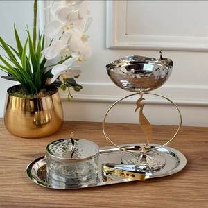 Quemador de incienso decorativo de lujo, soporte de quemador Bukhoor con letras árabes doradas pulidas de Metal de acero inoxidable - Product Image 4