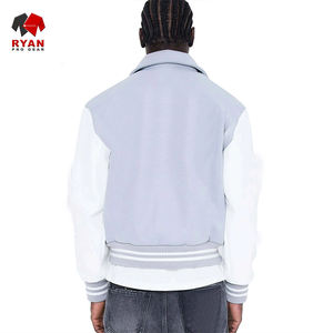 Veste universitaire pour homme en gros, boutonnière, fermeture éclair, col mandarin, coupe-vent, écologique, automne, rétro, couleur délavée, clash de couleurs, personnalisable - Product Image 5