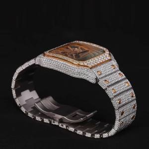 Montre intelligente de luxe pour homme avec cadran blanc, bracelet neuf, haute qualité, diamant Moissanite VVS, dernière montre en quartz entièrement sertie, or jaune, tendance - Product Image 5