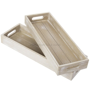 Juego de bandejas de madera de diseño elegante en color crema claro con forma rectangular elegante y acabado elegante Ideal para la decoración del hogar - Product Image 1