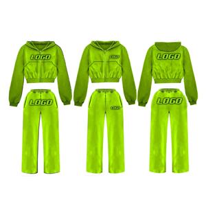 Invierno de las mujeres con estilo Hip Hop Streetwear Casual al aire libre recortada mujeres Sudadera con capucha acampanada Jogger Set con logotipo personalizado cuello con capucha - Product Image 4