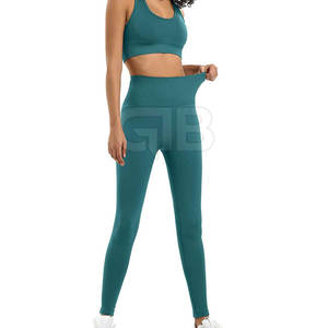 Nuevo estilo de mujer Casual entrenamiento gimnasio Fitness ropa transpirable patrón sólido conjunto de Yoga de gran tamaño con cierre de cintura elástica - Product Image 2