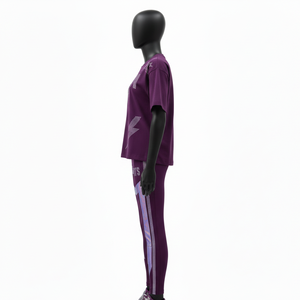 Ensemble T-shirt de luxe 300 GSM épais et Leggings taille haute avec empiècements latéraux et ceinture élastique jacquard personnalisée - Product Image 3