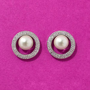Pendientes colgantes de moda hechos a mano con zirconia cúbica Tops 2 tonos chapado en rodio mayoristas directos en India - Product Image 2