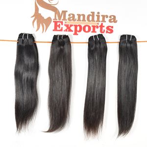 Cheveux humains indiens de tissage de tissage de couleur noire vierge naturelle soyeux longs faisceaux droits Temple Double trame Machine - Product Image 2