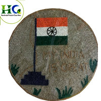 Napperons de drapeau indien faits à la main et tapis de tasse avec des tampons de table à manger ovales en perles de verre pour la maison et les hôtels Acheter maintenant!