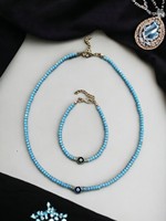 Ensemble collier et bracelet DAFNI en perles plastiques colorées, motif œil porte-bonheur - Bracelet élastique fait main, différents modèles pour la fête des mères